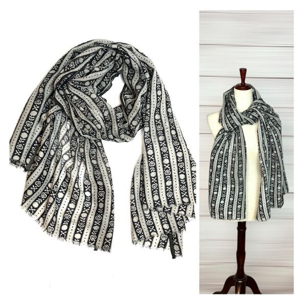 Wool Lightweight Scarf Shawl by Khadi and Co Bess Nielsen Gray Striped Large